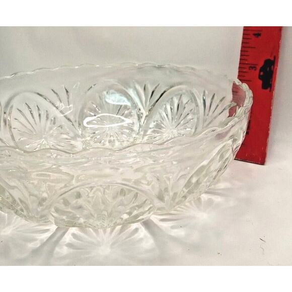 Retro Etched Serving Bowl Clear Cut Glass Decorative Vegetable Salad Fruit VTG - Picture 10 of 11